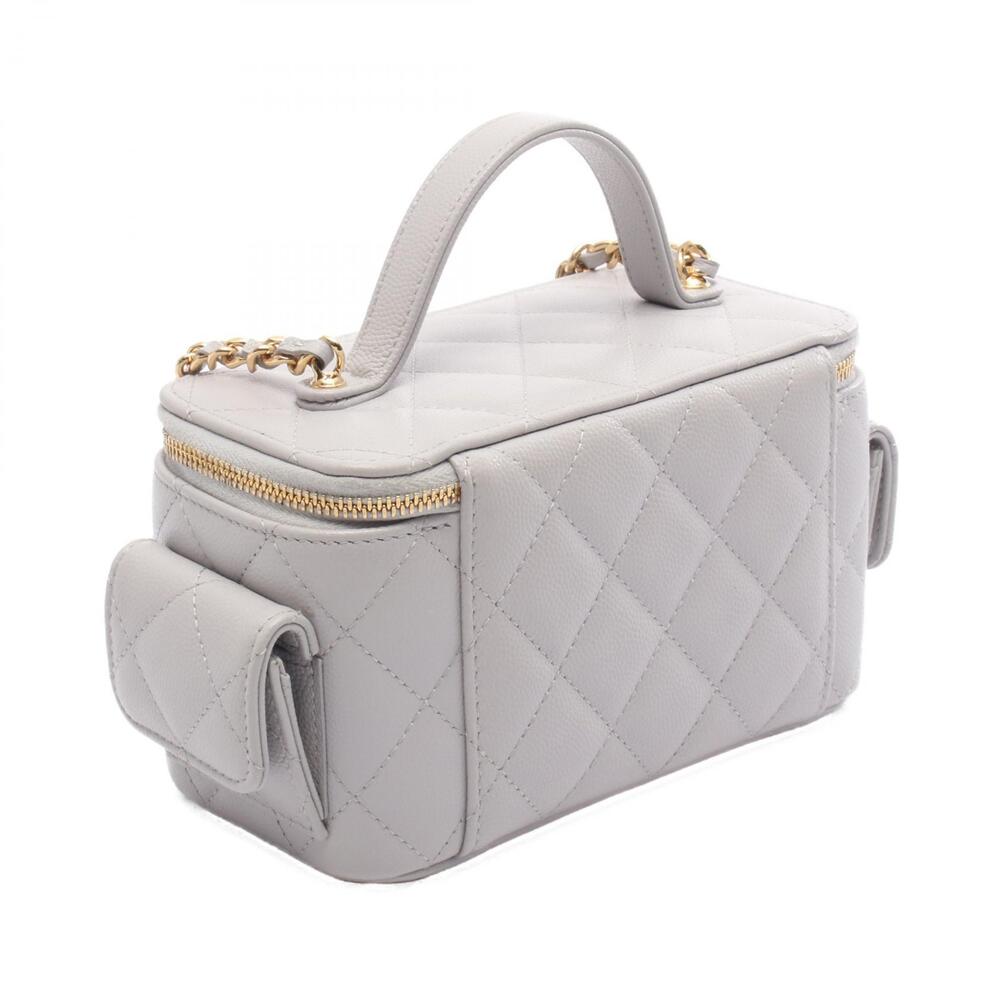 Chanel Bag Gray Shoulder Grained Matelasse Leather Calf Gray